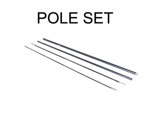 Set of four black metal flagpole rods labeled as “Pole Set”
