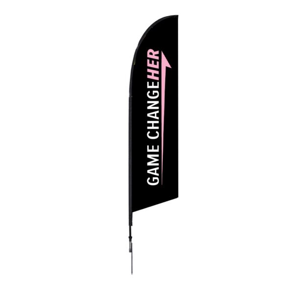 10.5ft angled feather flag for high-visibility event branding with game changer print