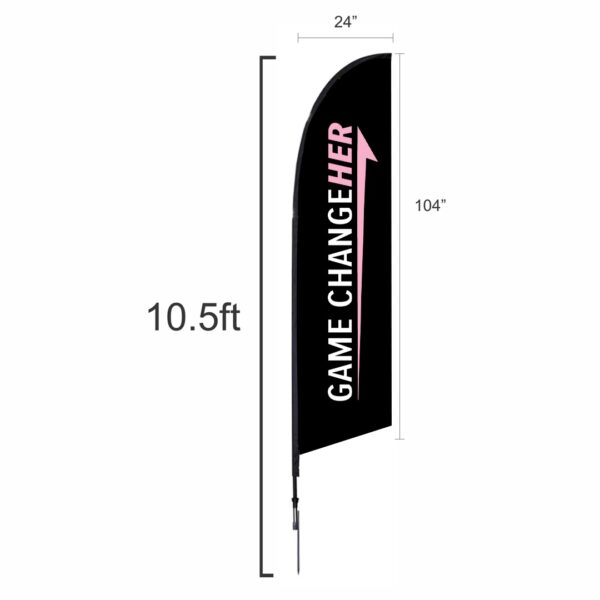 10.5ft angled feather flag for high-visibility event branding with game changer print