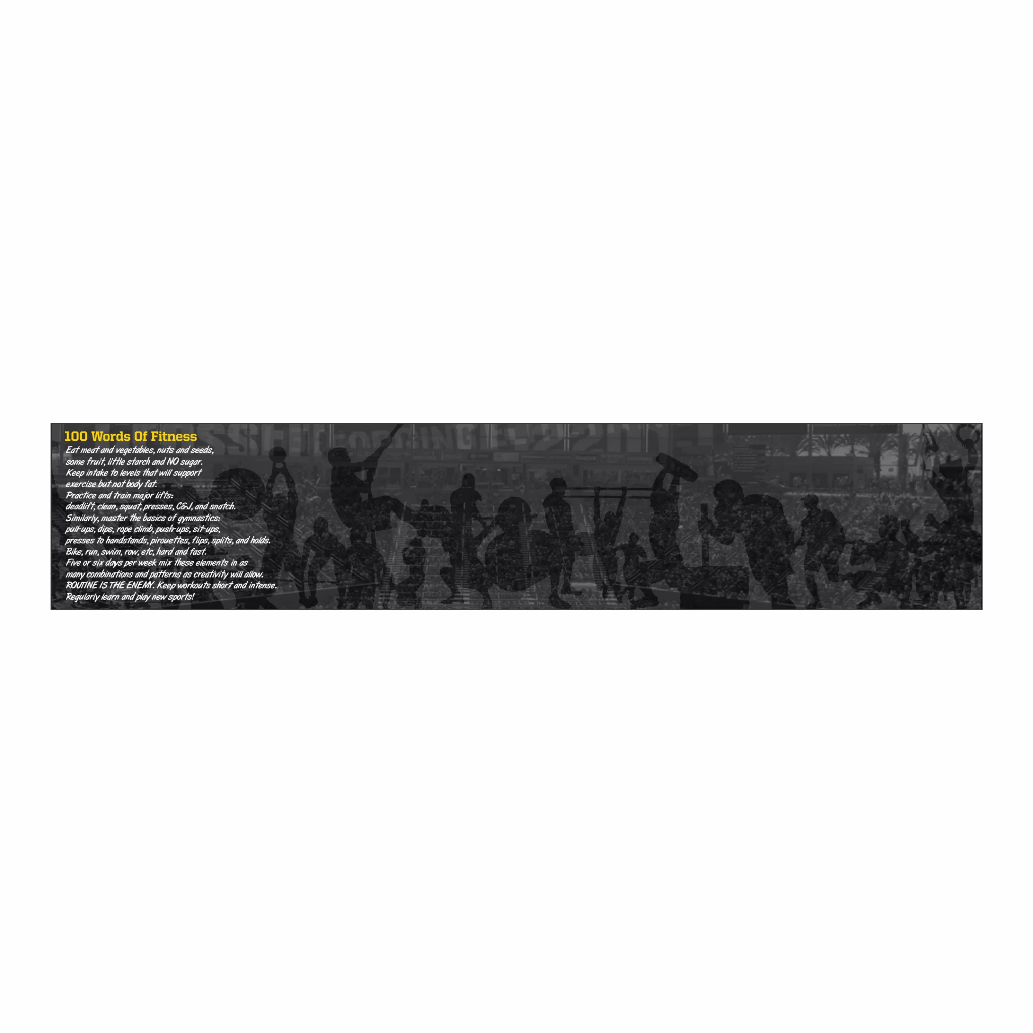 100 Words motivational banner for gym walls and fitness inspiration