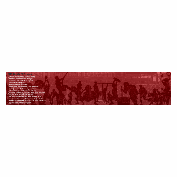 Red motivational gym banner featuring the 100 Words of Fitness