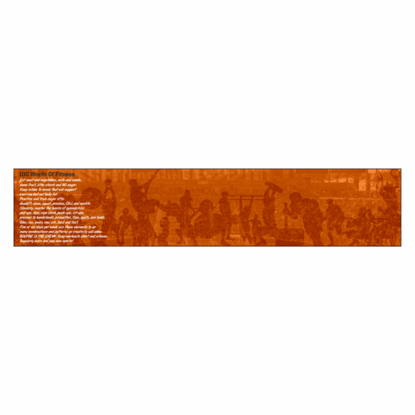 Orange motivational gym banner featuring the 100 Words of Fitness