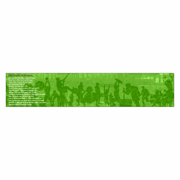 Green motivational gym banner featuring the 100 Words of Fitness