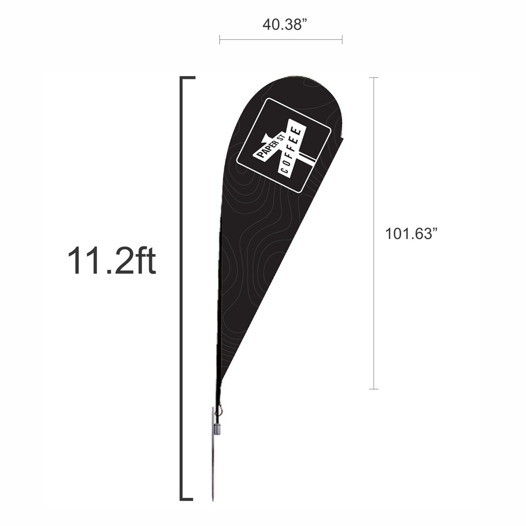 11.2ft teardrop flag for outdoor branding at gyms and fitness events