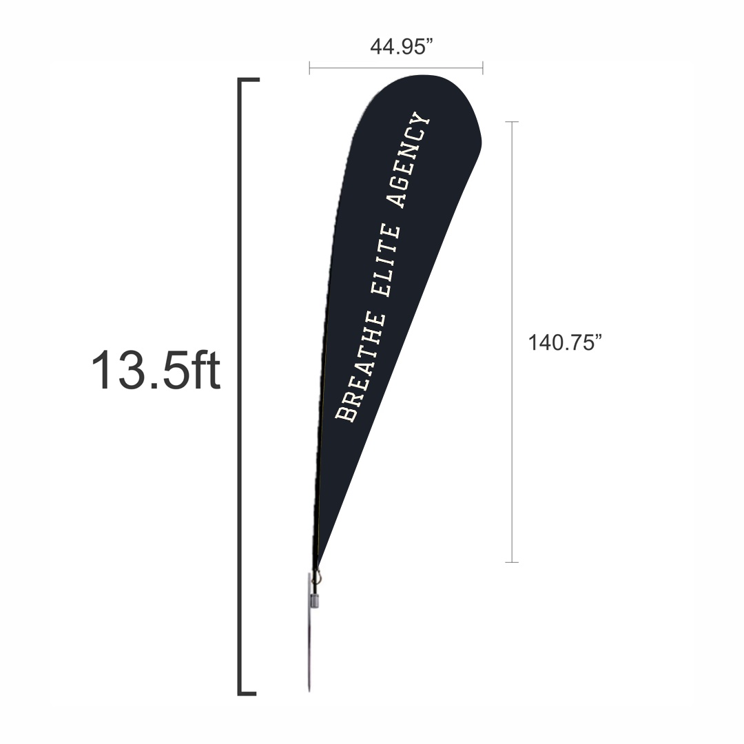 13.5ft teardrop flag with bold custom graphics for outdoor promotions