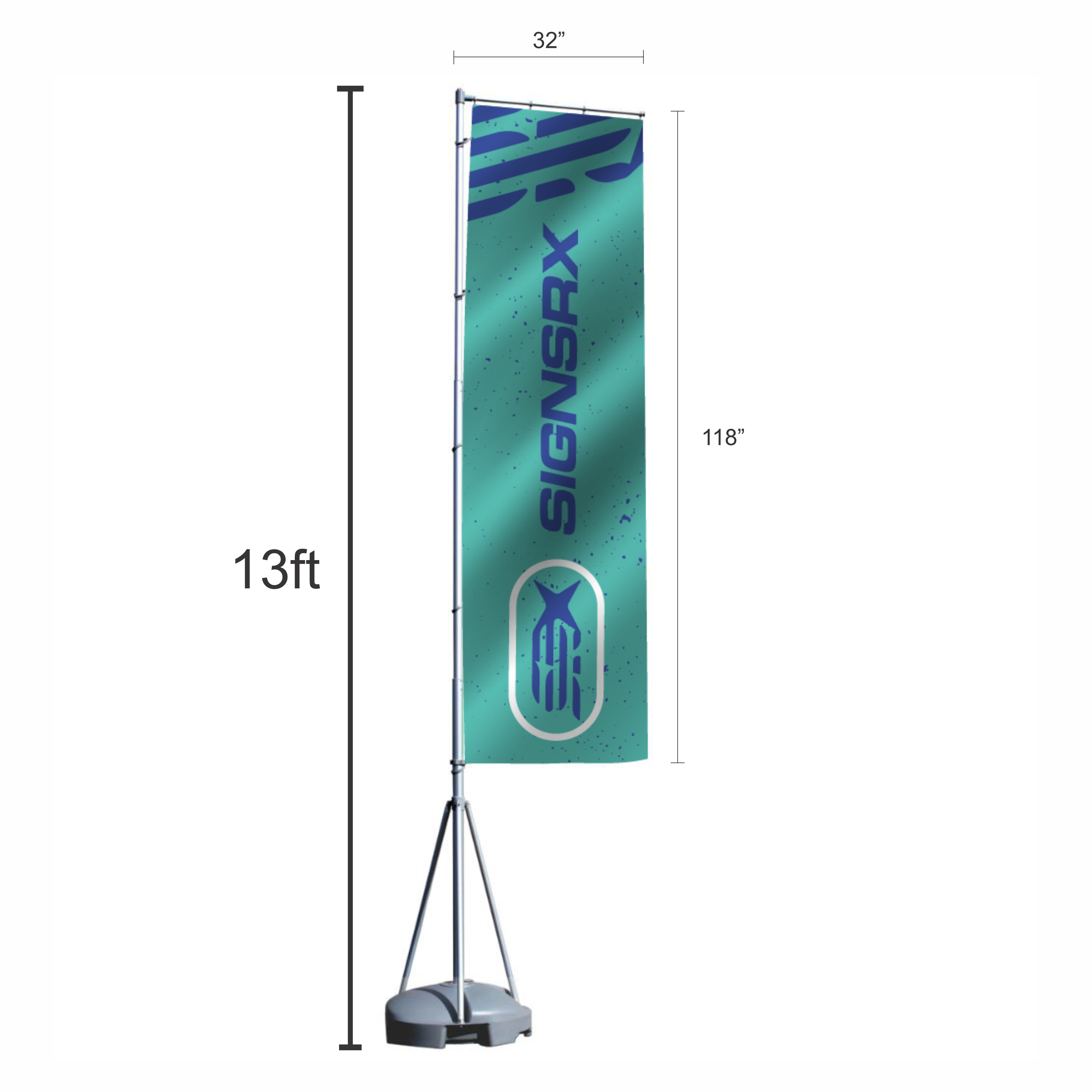 Tall flagpole banner stand with water-filled base