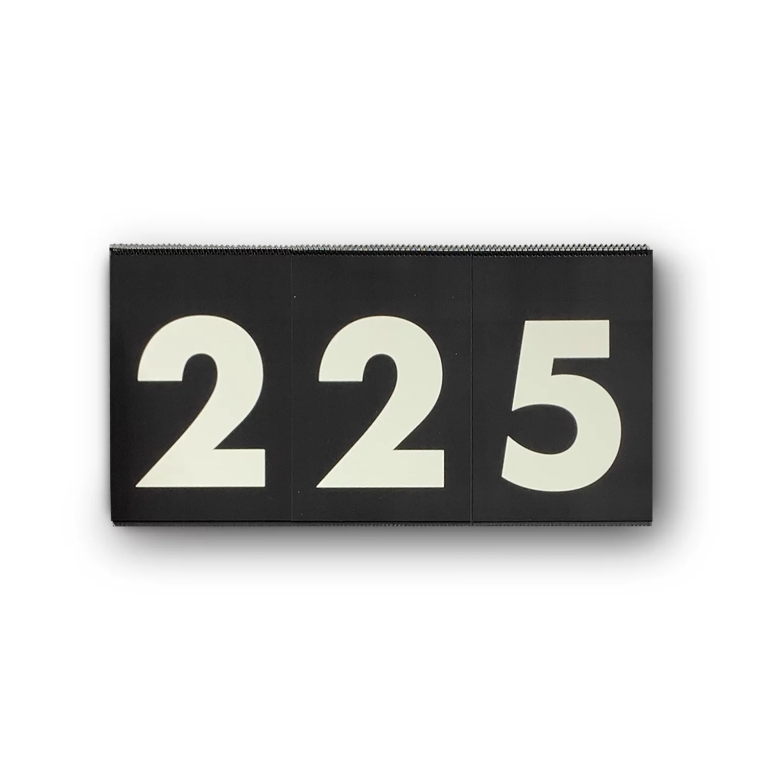 Black flipbook scoreboard displaying the number 225 in large white numerals.