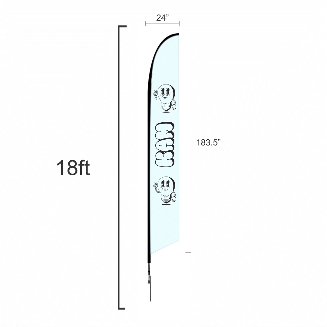 18ft angled feather flag with spike base for outdoor visibility.