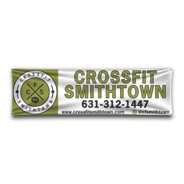 CrossFit Smithtown banner with logo, contact info, and social handle