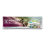 Xology sports nutrition banner with surfer and product lineup
