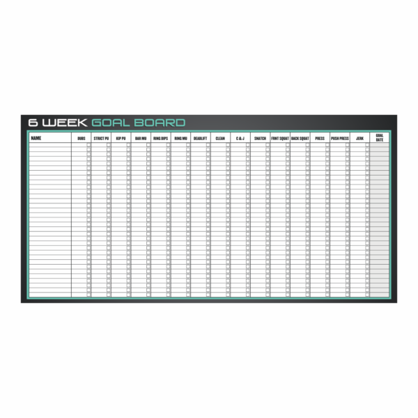 6-week goal chart whiteboard for tracking fitness progress and milestones