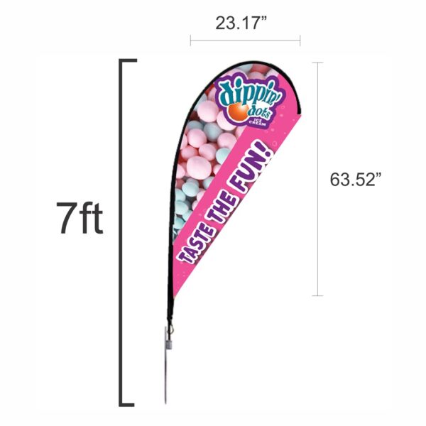 Teardrop banner with Dippin' Dots branding and colorful design