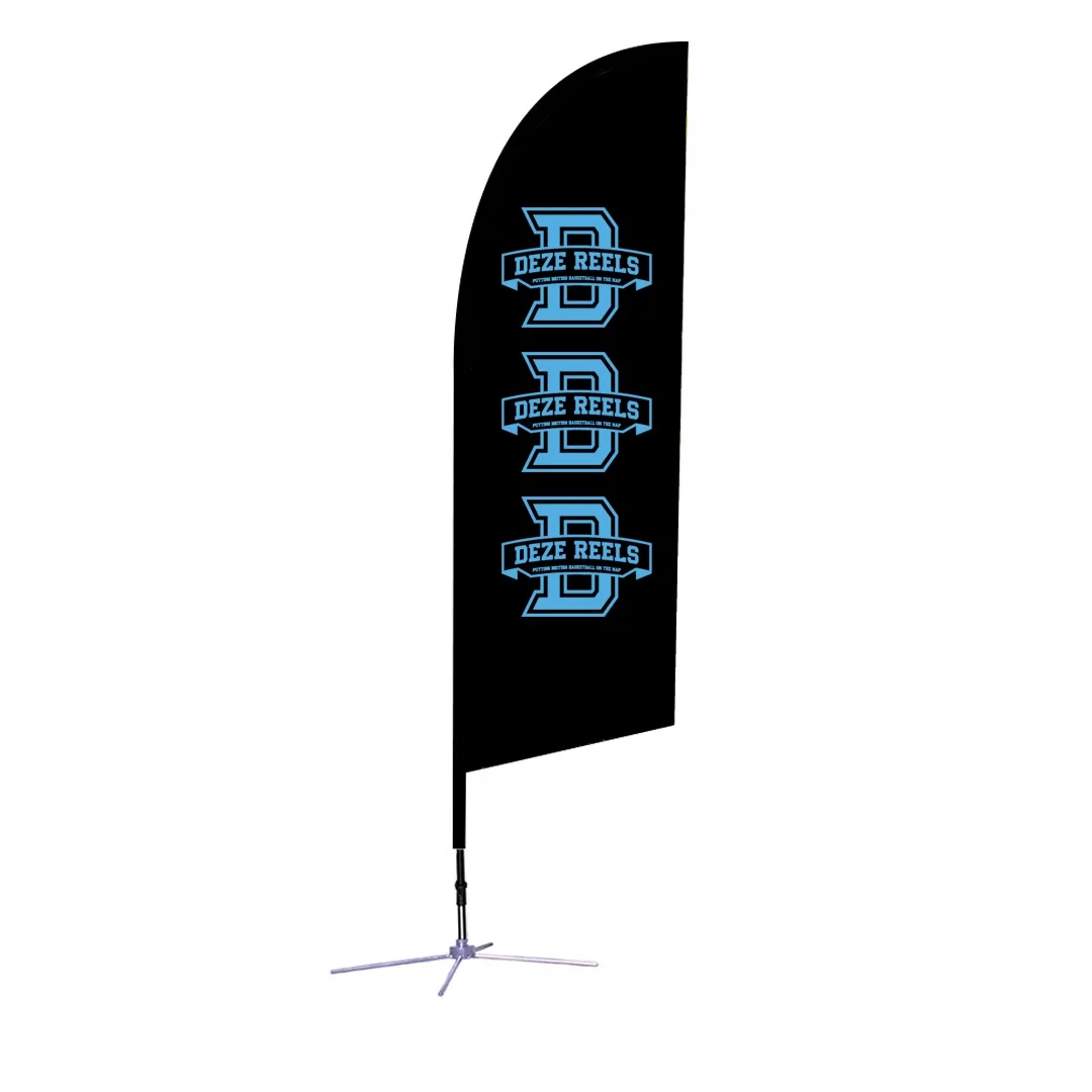 7ft angled feather flag with spike base for outdoor brand visibility