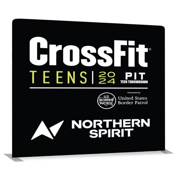 8ft straight tension fabric display with zippered custom graphic