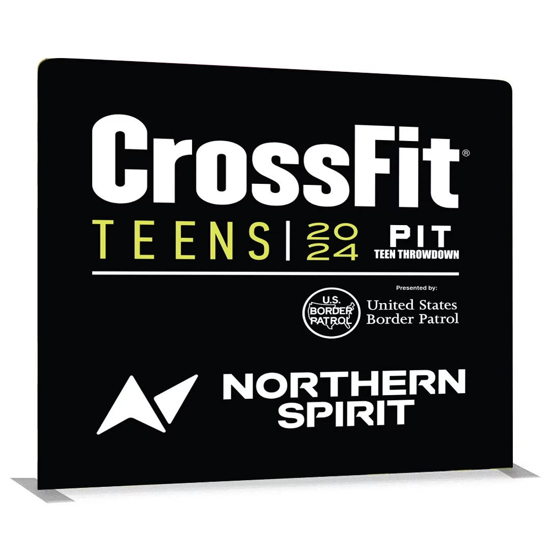 8ft straight tension fabric display with zippered custom graphic