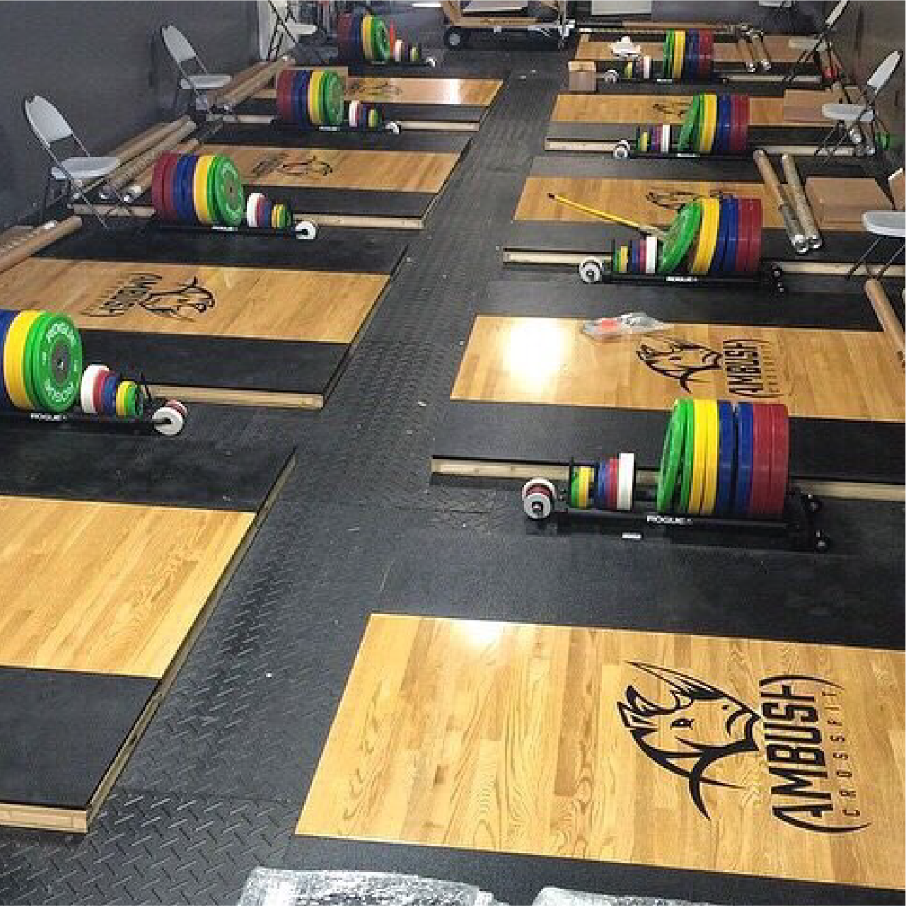 Custom platform decal with bold gym branding design