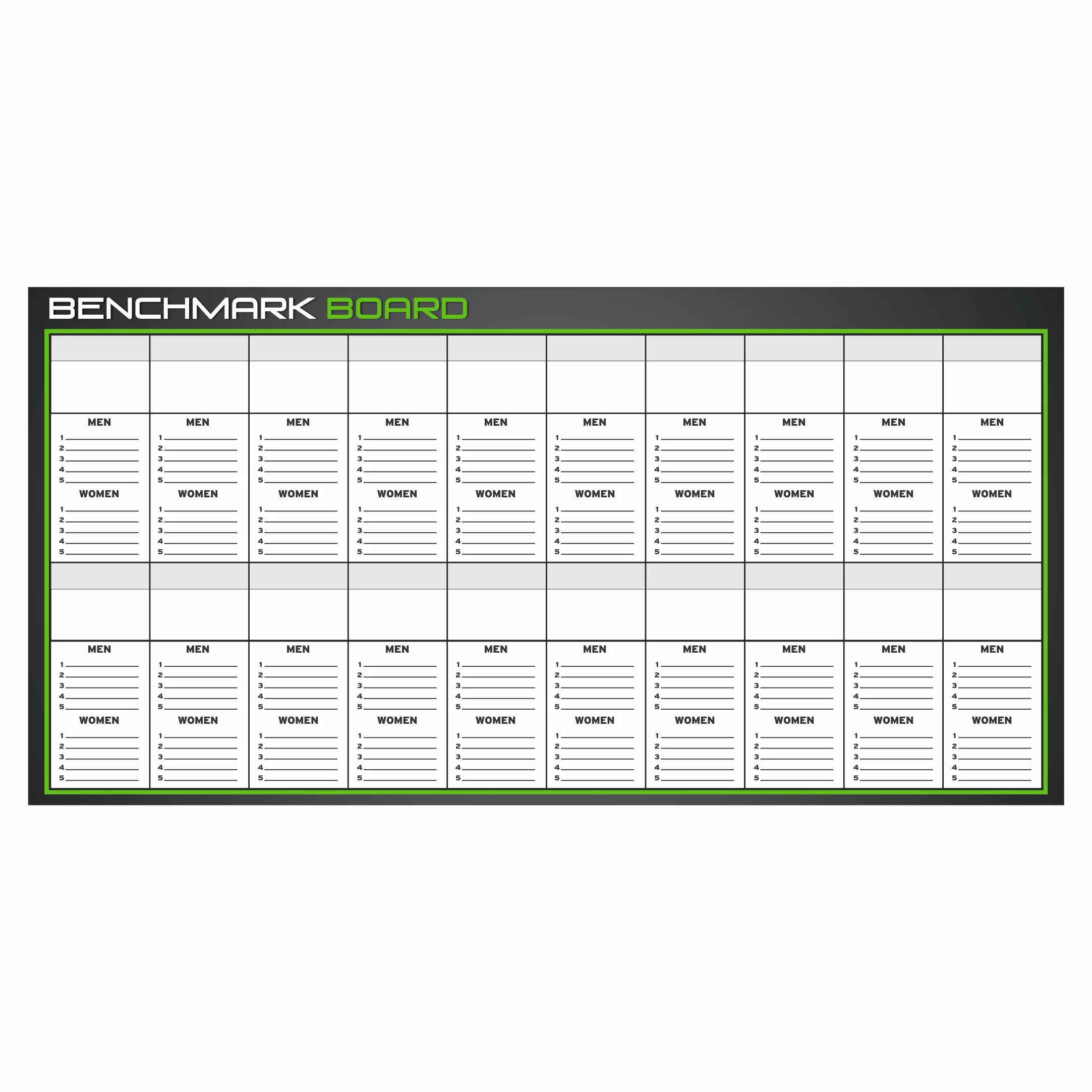 Custom benchmark dry erase board for tracking CrossFit workouts and PRs