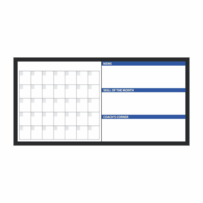 Monthly dry erase calendar board for gym schedules and planning