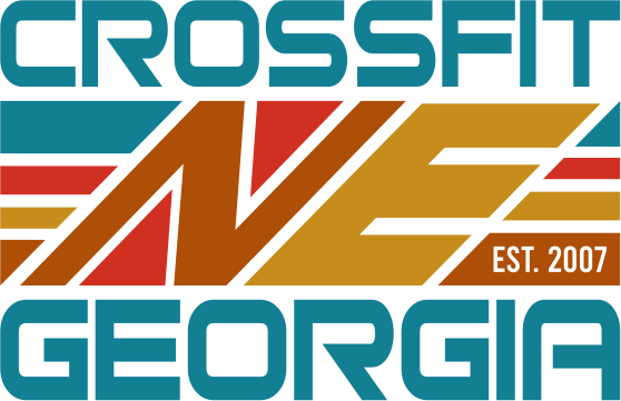 CrossFit NE Georgia logo with retro stripes and bold typography design