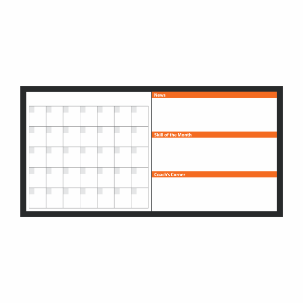 Monthly gym calendar Dry erase board(orange) for class schedules and event planning