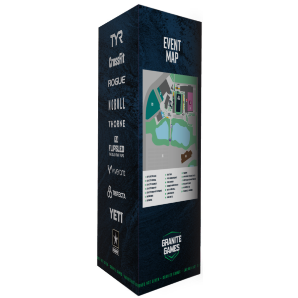 Tall freestanding fabric display tower with zippered graphic cover