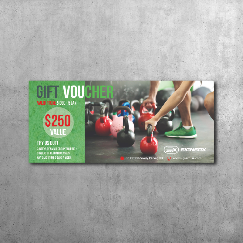 Full color custom gift certificate printed on premium card stock