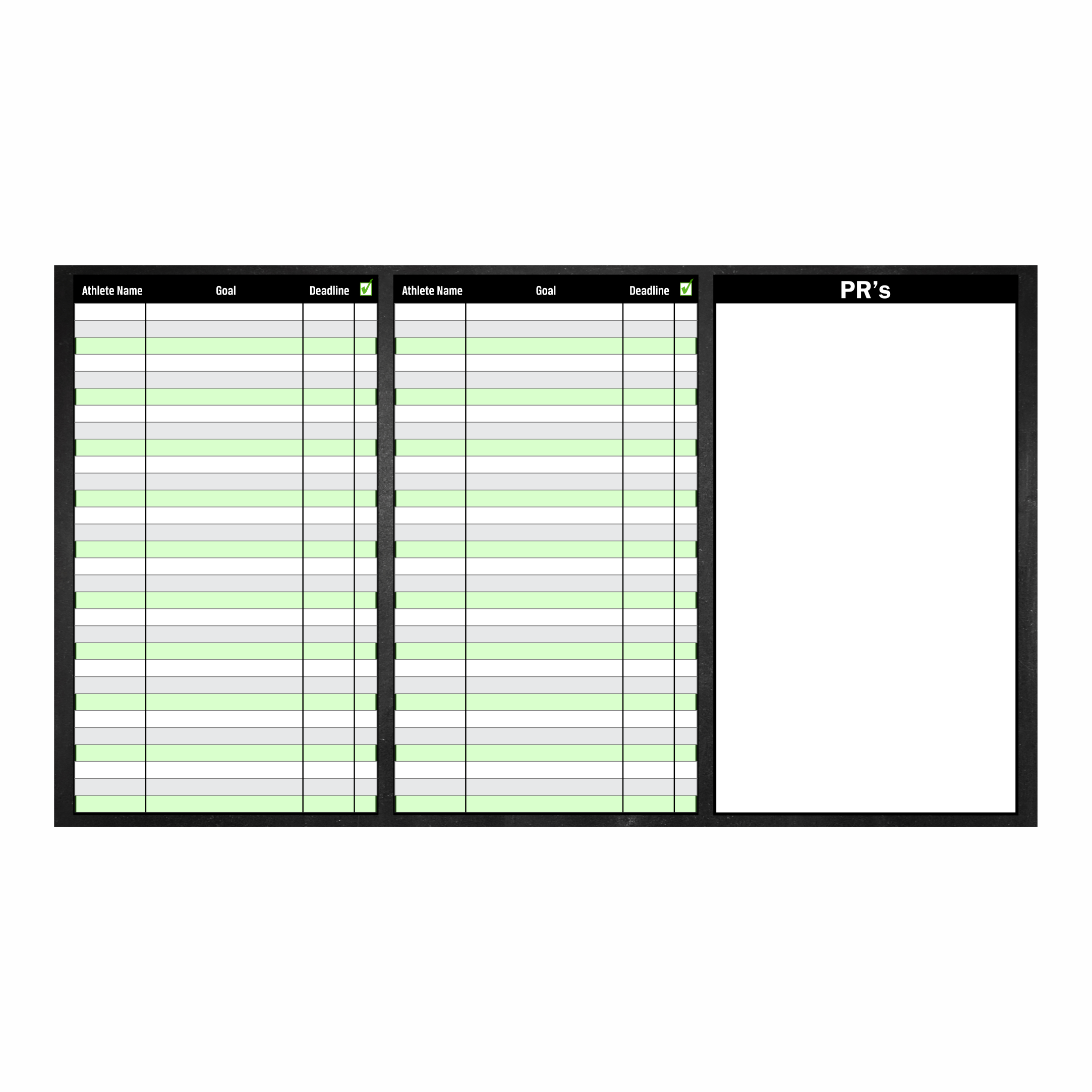 Custom dry erase board labeled for gym goal setting