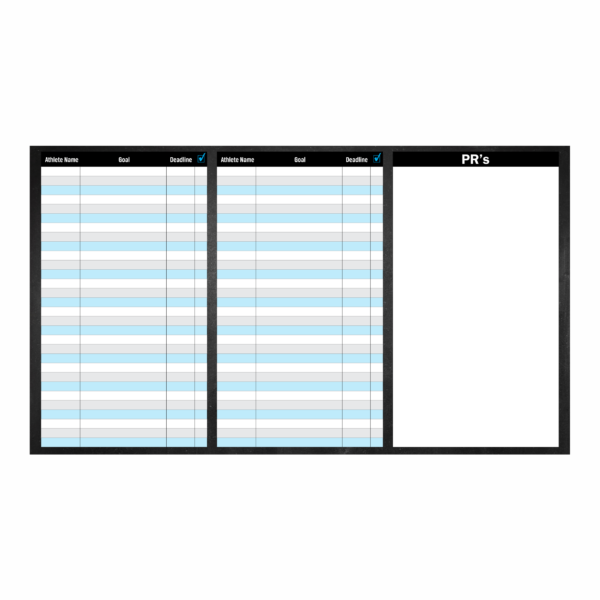 Custom dry erase board labeled for gym goal setting
