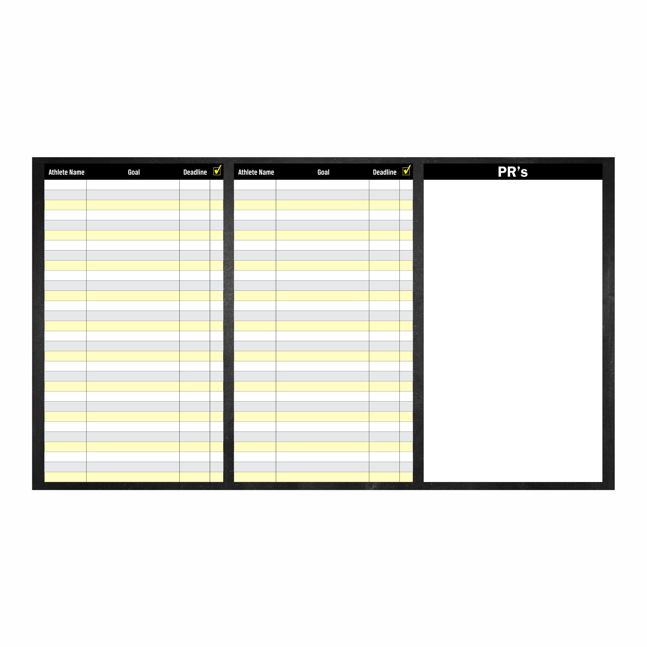 Custom dry erase board labeled for gym goal setting
