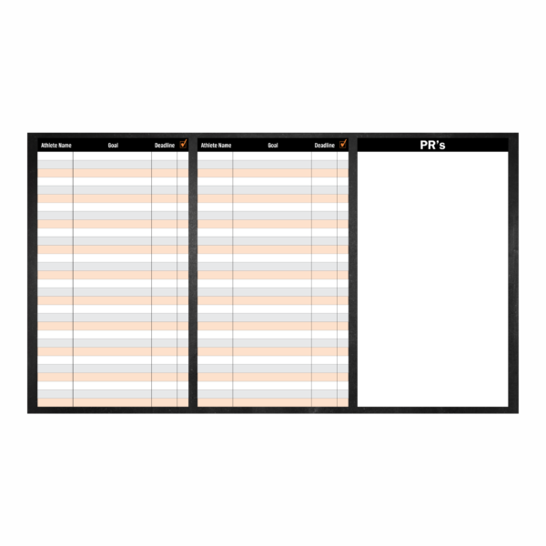 Dry erase board for recording personal fitness milestones