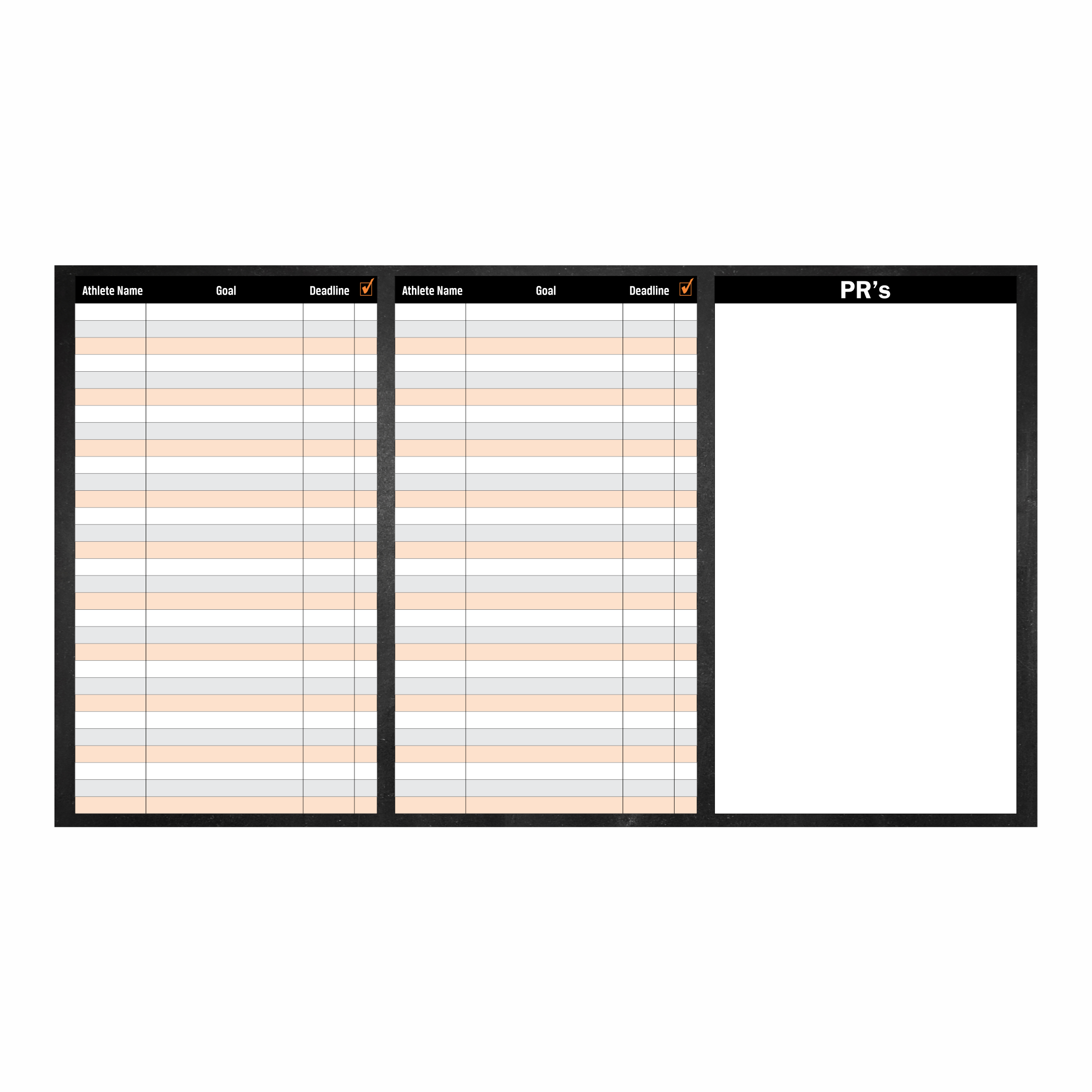Dry erase board for recording personal fitness milestones