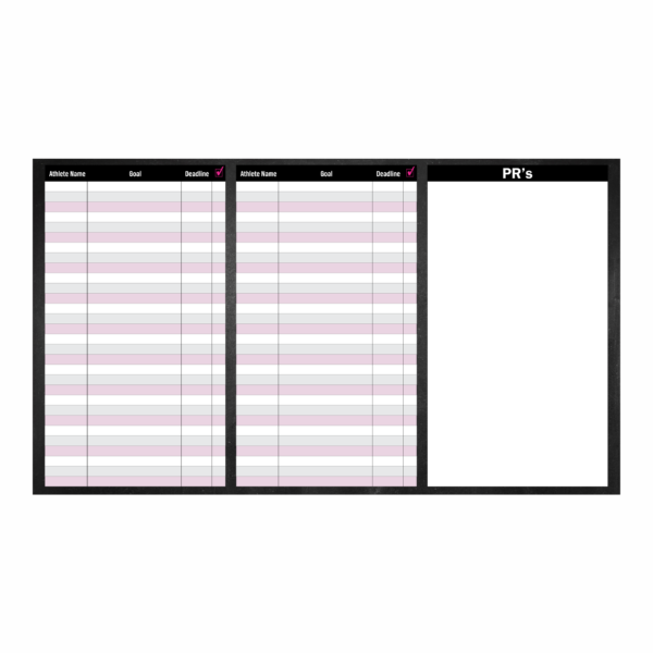 Custom dry erase board labeled for gym goal setting