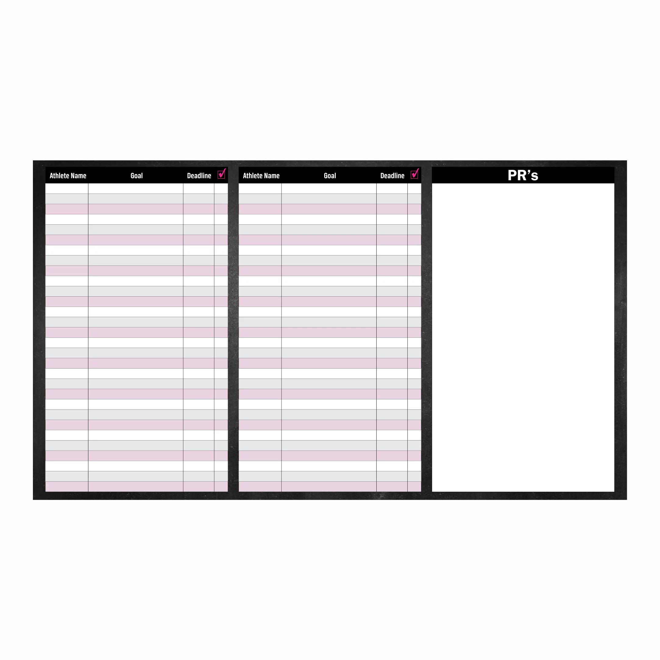 Custom dry erase board labeled for gym goal setting