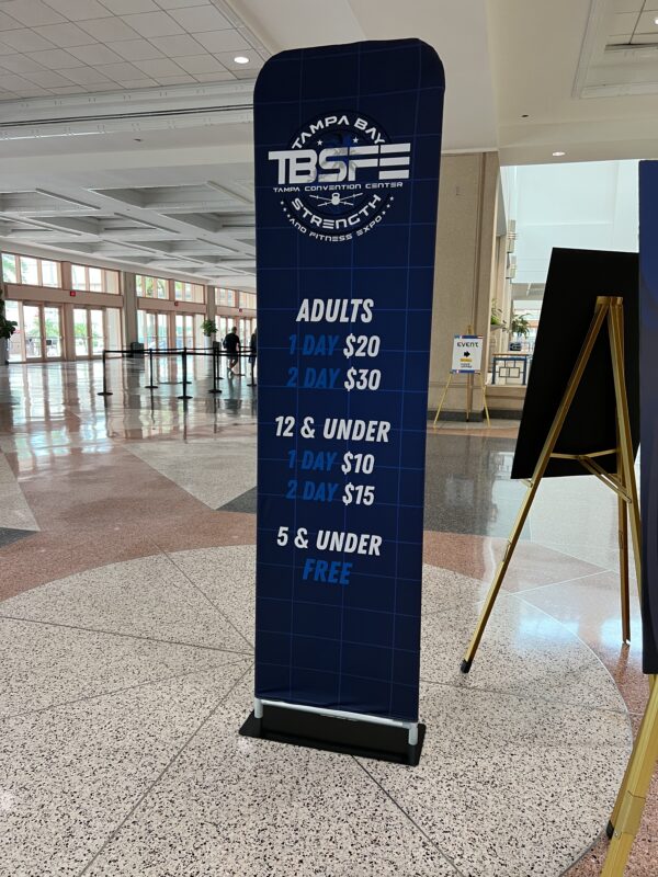 2x7.5 foot fabric display with custom printed graphics