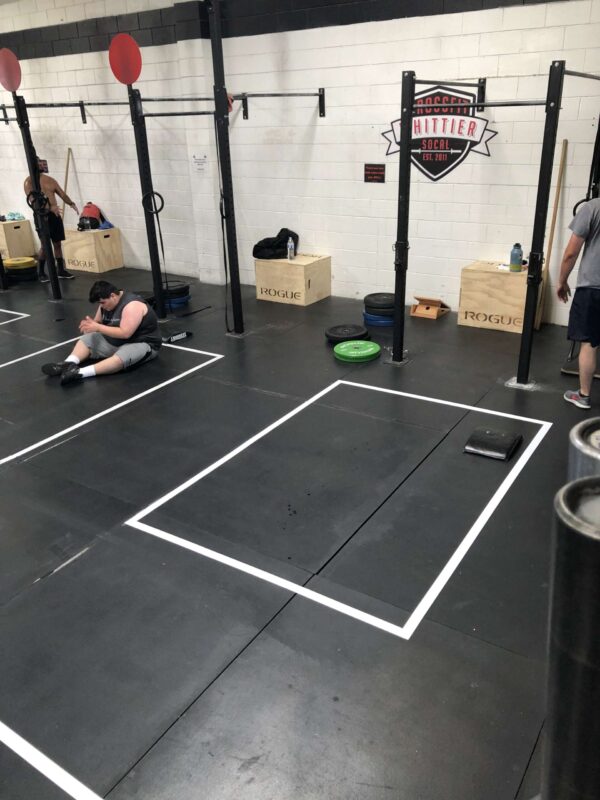 High-traction vinyl floor markers for fitness class spacing