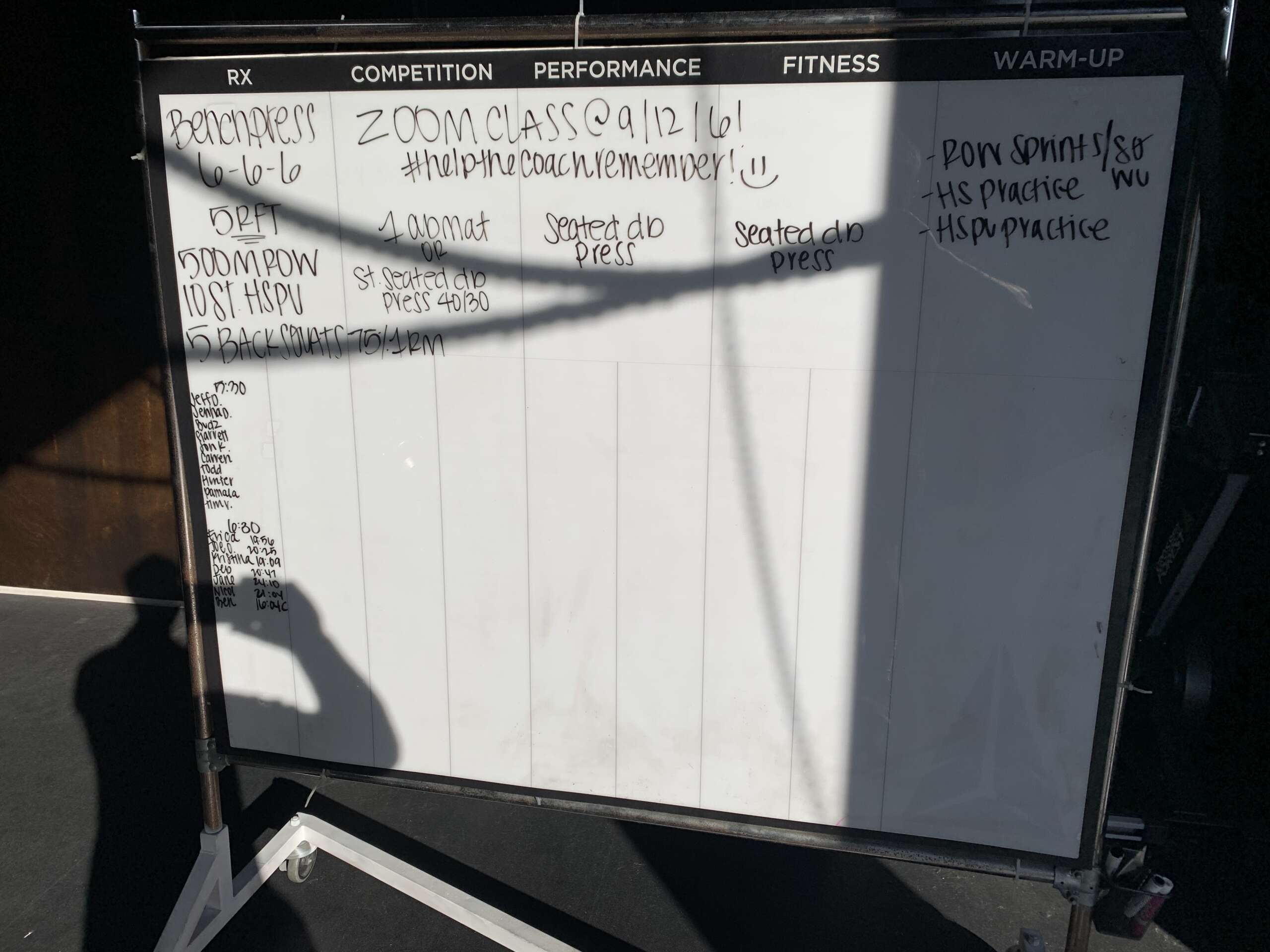 Custom dry erase board for CrossFit gym programming and notes