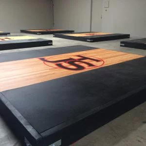 Custom platform cover with bold gym branding