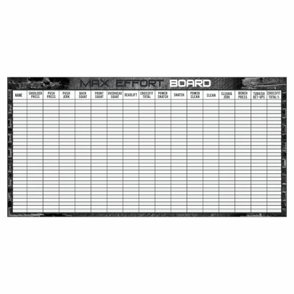 Dry erase board for weightlifting PRs, workouts, and branding