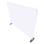 Angled view of 10ft tension fabric display with smooth white graphic