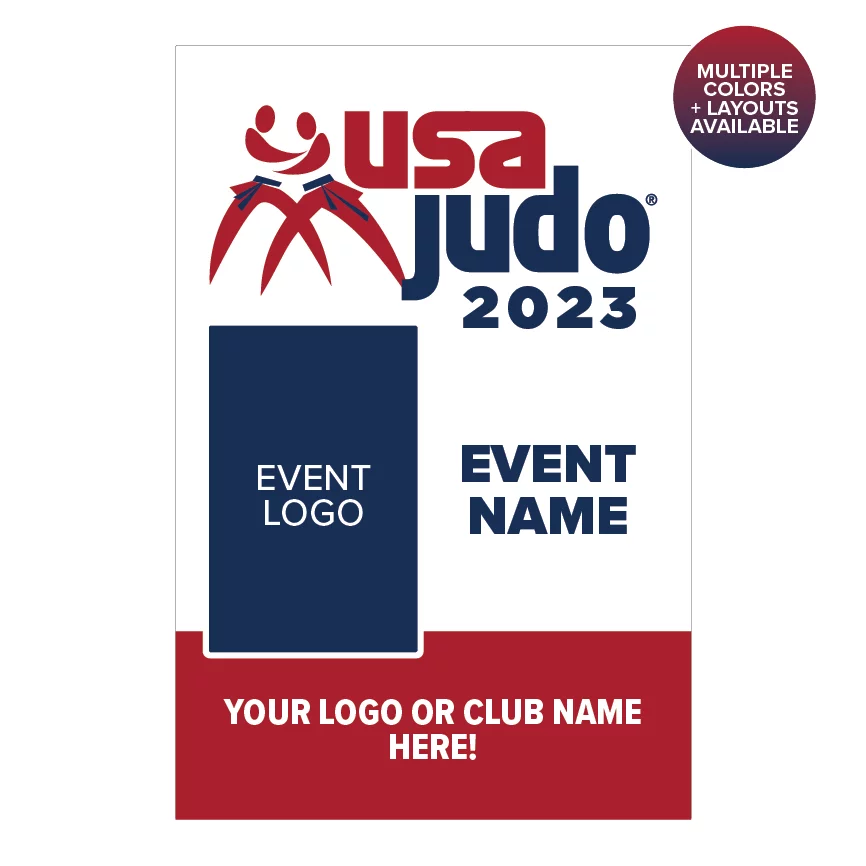 Custom USA Judo sanctioned event banner with club and event branding