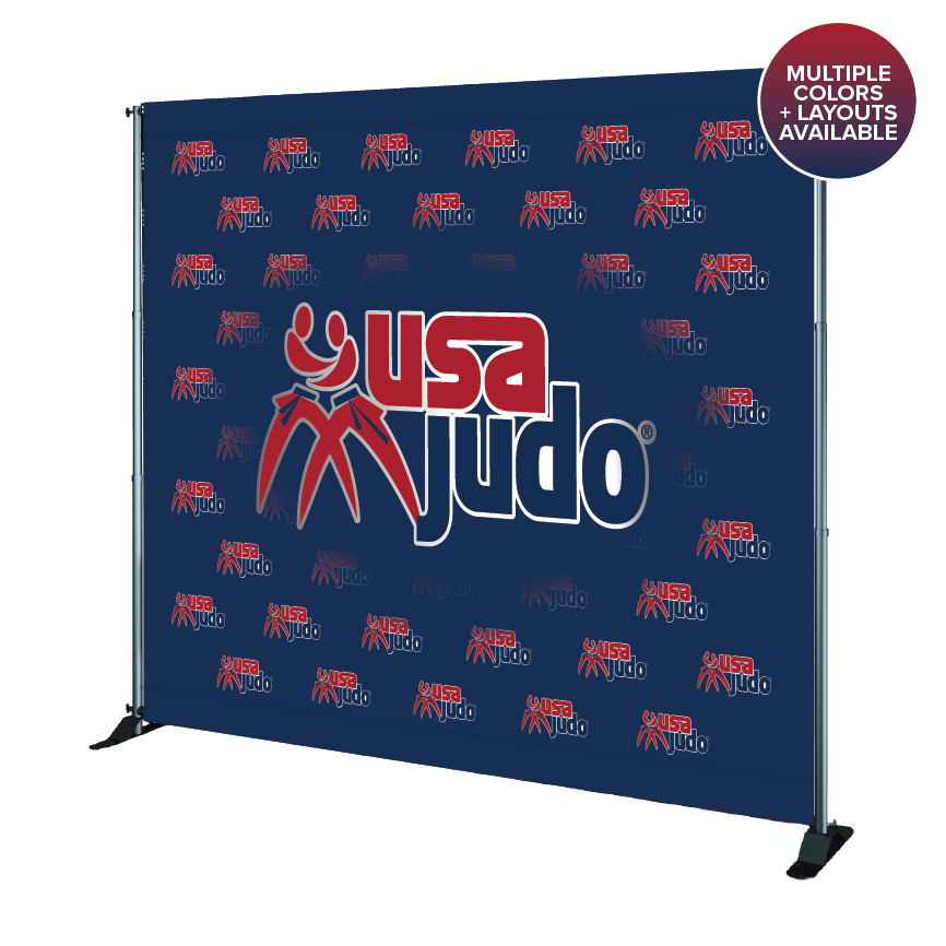 Adjustable USA Judo banner stand for event backdrops and trade shows