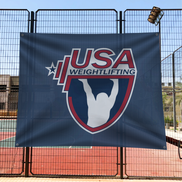 USAW 10oz mesh banner for outdoor weightlifting events and competitions