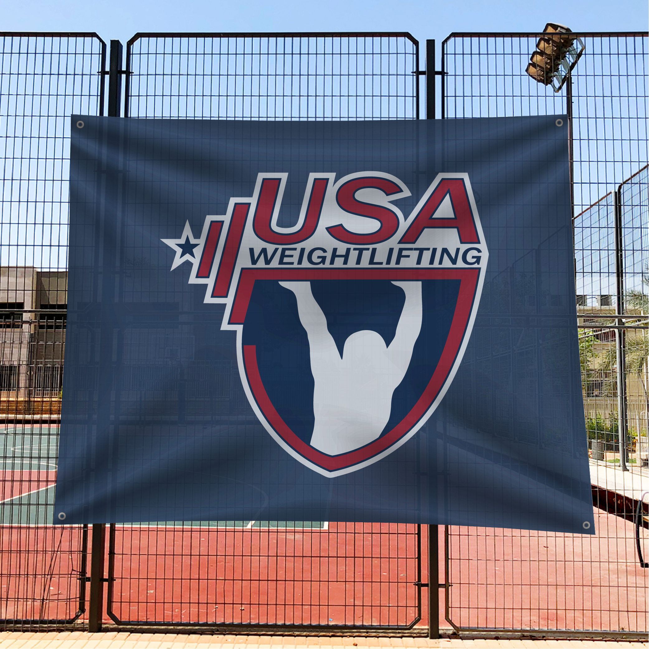 USAW 10oz mesh banner for outdoor weightlifting events and competitions