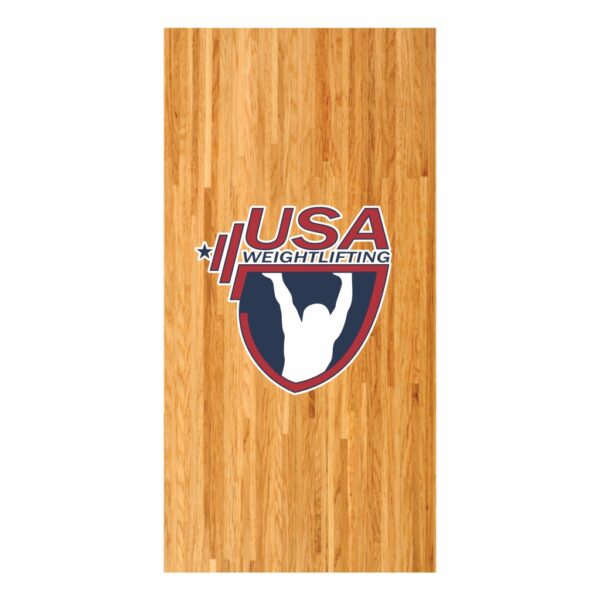 Custom USAW platform cover for branded weightlifting stage design