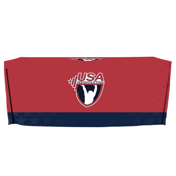 Custom fitted table cover for USA Weightlifting events and expos