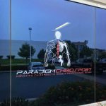 Custom chiropractic window decal with anatomical sports logo design