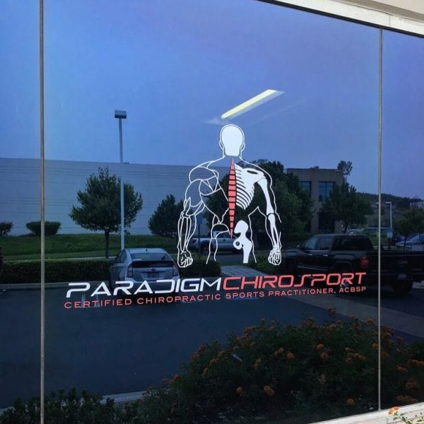 Custom chiropractic window decal with anatomical sports logo design