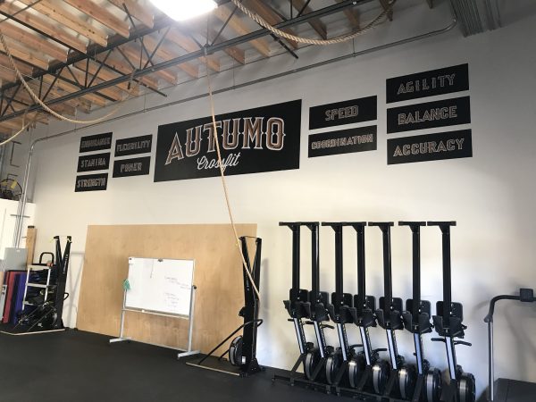 Custom gym wall decals for branding and motivational messaging