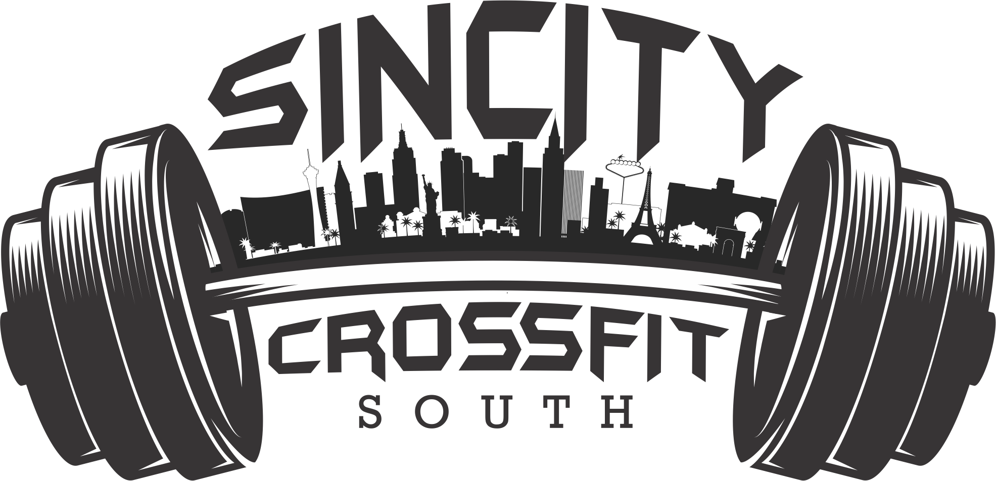 SinCity CrossFit South logo featuring barbell and Las Vegas skyline