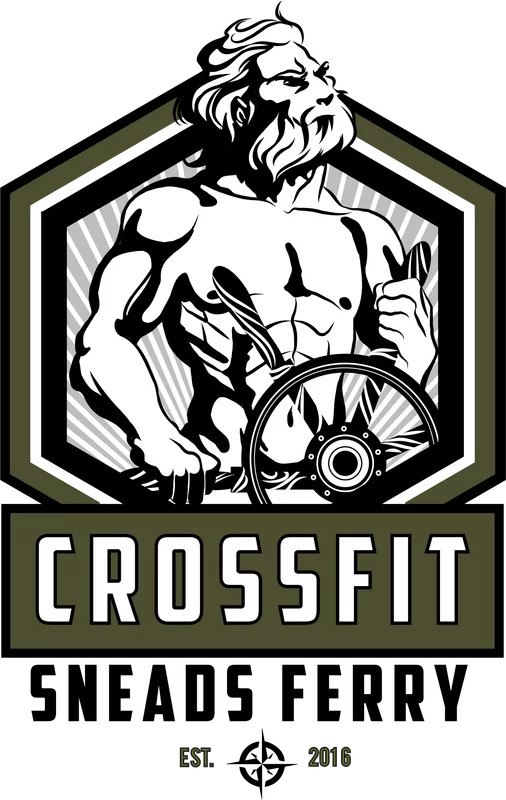CrossFit logo featuring muscular mythic man with wheel and feathers